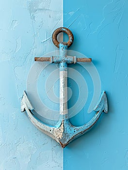 Vintage Rusty Anchor on a Blue Textured Background Nautical Maritime Decor Concept