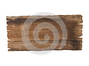 Vintage and rusty brown wooden sign on a white background. Clipping path.Concept of signpost and billboards