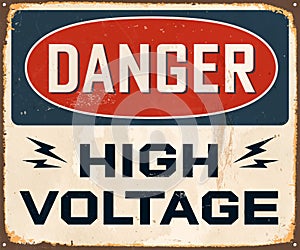 Vintage Rusty Danger High Voltage Metal Sign.