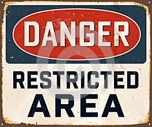 Vintage Rusty Danger restricted Area Metal Sign.