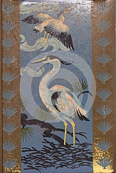 Vintage rusty heron bird themed tin photo