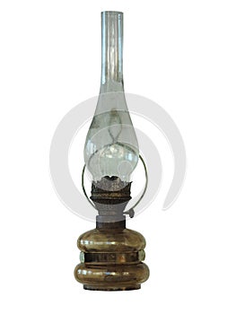 Vintage rusty lantern kerosene old oil lamp isolated over white