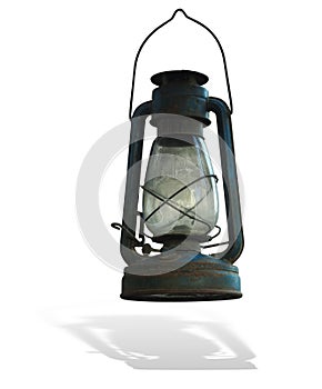 Vintage rusty lantern kerosene old oil lamp  over white