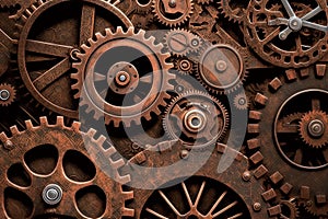 Vintage rusty Machinery gears steampunk background. Generative AI