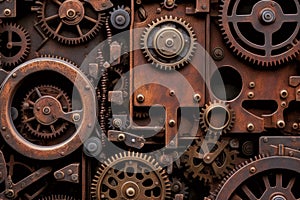 Vintage rusty Machinery gears steampunk background. Generative AI