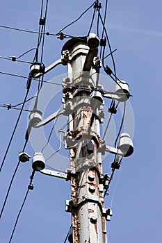 Vintage rusty telephone pole