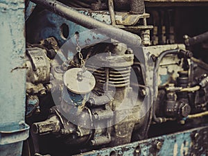 Vintage Rusty Tractor engine close up