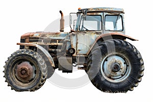 Vintage Rusty Tractor Isolated on White