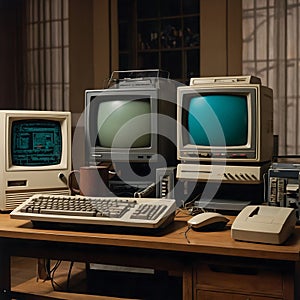 Vintage 1980s Computer System: CRT Monitor and Iconic Peripherals photo