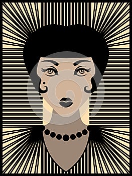 Vintage 20s woman with black lipstick and necklace