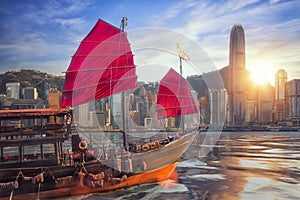 Vintage sail boat fron victoria port to Hongkong harbour