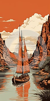 Vintage Sailboat Poster: Trimaran On Colorado River In Topock, Arizona