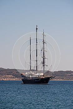 Vintage sailing boat on Aegean sea on summer time