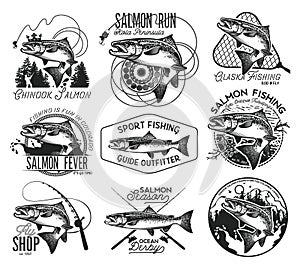 Vintage salmon fishing emblems