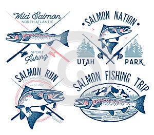 Vintage salmon fishing emblems