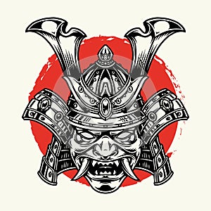 Vintage samurai mask template