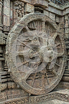 Vintage Sandstone carvings and artwork on the walls of the Konark Sun Temple