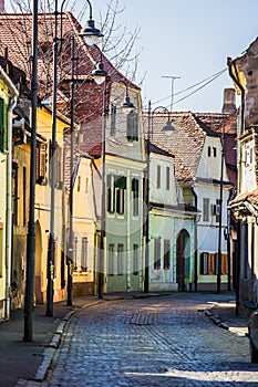 Vintage saxon houses with different coloured fronts.