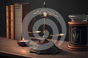 Vintage Scale symbol of law and justice, law and justice concept. Generative Ai.