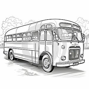 Vintage School Bus Coloring Page With Simple Line Art photo