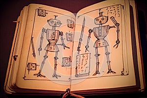 A vintage scientific drawing in an old book, generative ai