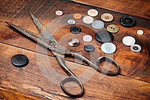 Vintage scissors and buttons