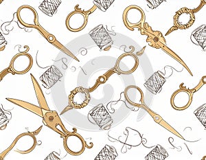 Vintage Scissors and Thread Pattern