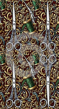 Vintage Scissors and Thread Pattern