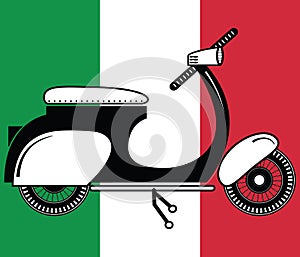 Vintage scooter type 2 on Italian flag background