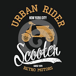 Vintage scooter. Typography graphic with moped