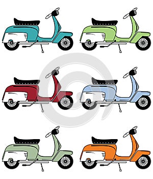 Vintage scooters icons set photo