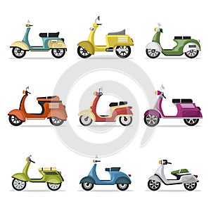 Vintage scooters set isolated on white