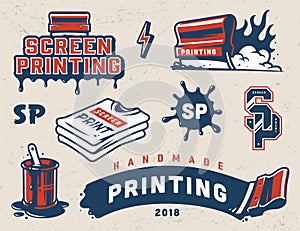 Vintage screen printing colorful composition