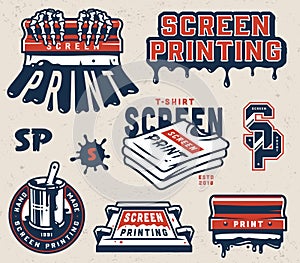 Vintage screen printing elements collection