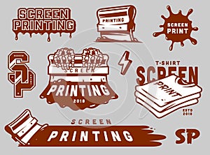 Vintage screen printing elements set