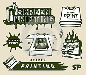 Vintage screen printing elements set