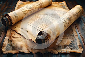 Vintage scrolls or parchment evoke nostalgia and historical significance