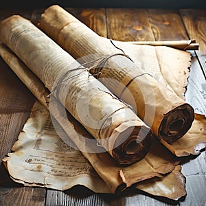 Vintage scrolls or parchment evoke nostalgia and historical significance
