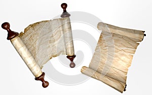 Vintage scrolls of parchment. On white background. 3D-rendering
