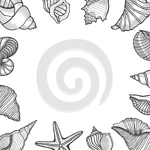 Vintage seafood frame vector illustration.