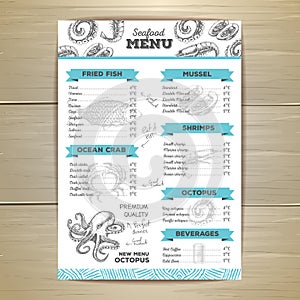 Vintage seafood menu design.