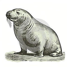 Vintage Seal Head Drawing Illustration For Commercial Use