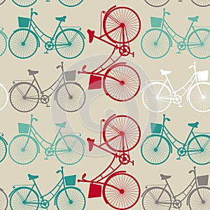 Vintage seamless background with bicycles.