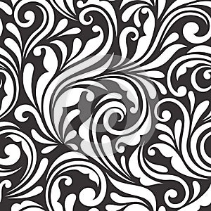 Vintage seamless black and white floral pattern. Vector illustration.