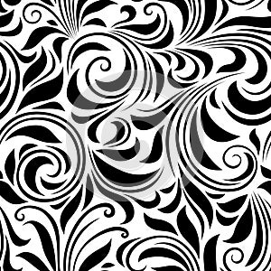 Vintage seamless black and white floral pattern. Vector illustration.