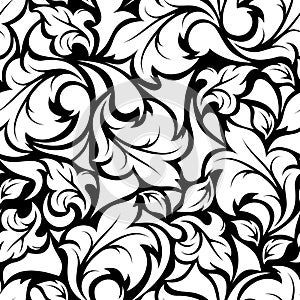 Vintage seamless black and white floral pattern. Vector illustration.