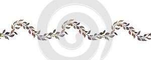 Vintage seamless border of roseship branches with leaves. Botanical Endless banner. Hand painted watercolor illustration