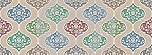 Vintage seamless damask pattern. Colorful Tile in Turkish style. Hand drawn floral background. Wallpaper in Victorian style. Islam