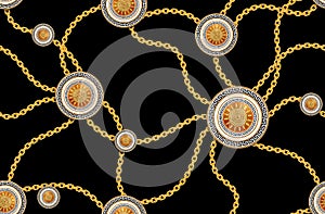 Vintage Seamless Fashion Pattern of Golden Chains and versace motif