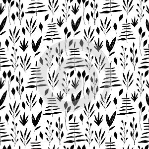 Vintage seamless pastel vector floral pattern. Black and white.